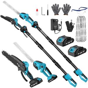 finade Motosega e Tagliasiepi a Batteria Telescopica, 4 in 1 Kit Potatura Sega Elettrico Mini Motosega, 4* Catene 6", 2 * 4000 mAh Batterie Ricaricabili per Tagliare Giardini, Arbusti, Rami Fino a 3,95 Metri