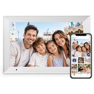 AEEZO Cornice portafoto digitale da 32 GB, 10,1 pollici, Wi-Fi, girevole automaticamente, facile condivisione istantanea di foto e video tramite AiMOR (bianco a strisce)