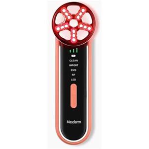 MASDERM - Massaggiatore Facciale Elettrico 4 in 1, Dispositivo a Radiofrequenza con Luce LED, Trattamento Antieta Rassodante per Donna, Effetto Lifting per Viso e Collo, Pelle Soda e Luminosa