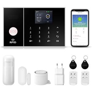 XNY Allarme Casa Wifi, Antifurto Casa wireless, Kit Allarme Casa Senza Fili 4G con APP Alert, Rilevatore di Movimento, Sensore Finestra Porta, Telecomando, Sirena (PG-108-4G-A)