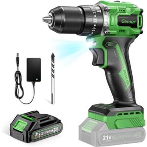 Ginour Avvitatore a Batteria 21V, 50Nm Brushless Trapano a Percussione, 1x2.0Ah Li compatibile con Makita 18V, 23+3 Coppie, 2 Velocità Multifunz. Trapani Avvitatori 10mm metallo Mandrino