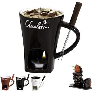 Generico Tazzas per Fonduta al Cioccolato, 200ml Tazzas Sciogliere Il Cioccolato, TazzaIn Ceramica Fonduta Dolce con Forchetta E Candela Tealight, TazzaScaldavivande per Caramelle, Salse, Dessert(B)