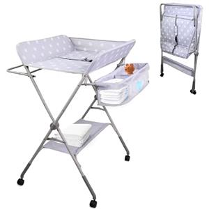 Mobiclinic®, Fasciatoio pieghevole per Neonati, Altezza Regolabile, Fino a 15 kg, 0-36 Mesi, Organizer per Pannolini, Ruote a 360° Freno, Imbracatura e Protezione di Sicurezza, Lavabile, Zoey