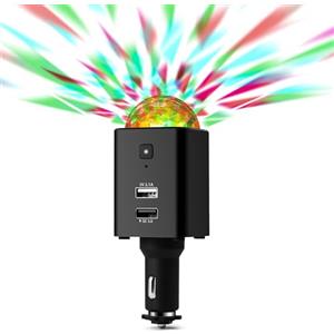 Technaxx Caricabatterie USB per Auto 3 in 1 con Mini Luce Disco LED - 3 Porte, Batteria Integrata - Ideale per Viaggi, Campeggio, Auto - TX-159