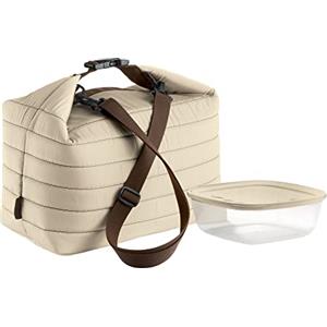 Guzzini Borsa Termica Grande con Tracolla On The Go, Argilla, Borsa 30 x 18 x h30 cm, Contenitore 19.6 x 19.6 x h7 cm, 1400 cc