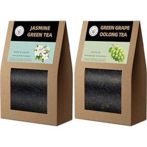 HANFANGLING Tè verde al gelsomino & Oolong all'uva, Foglie naturali sfuse, Una scelta per godersi la bella vita, Set regalo di tè (Tè verde al gelsomino + Oolong all'uva)