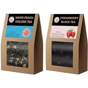 HANFANGLING Tè nero alla fragola & Oolong alla pesca bianca, Foglie naturali, Una scelta per godersi la bella vita, Un regalo perfetto (Tè nero alla fragola + Oolong alla pesca bianca)