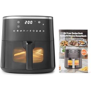 Amazon Basics - Friggitrice ad Aria 5,7L, con Finestra Trasparente, 8 Menu Preimpostati, 1750W, Nero