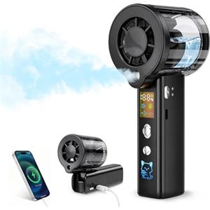 Carehabi Ventilatore Portatile con Nebulizzatore, Mini Ventilatore USB Ricaricabile 3000mAh, Display LED, 1-100 Velocità 16000 RPM, Pieghevole 115 Gradi con Cordino da Collo per Viaggio Ufficio