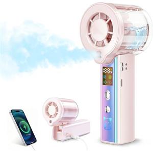 Carehabi Ventilatore Portatile con Nebulizzatore, Mini Ventilatore USB Ricaricabile 3000mAh, Display LED, 1-100 Velocità 16000 RPM, Pieghevole 115 Gradi con Cordino da Collo per Viaggio Ufficio