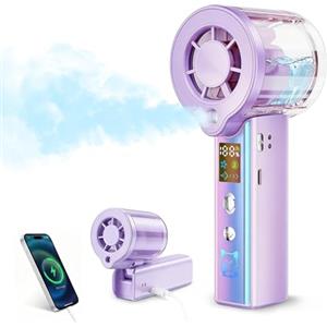 Carehabi Ventilatore Portatile con Nebulizzatore, Mini Ventilatore USB Ricaricabile 3000mAh, Display LED, 1-100 Velocità 16000 RPM, Pieghevole 115 Gradi con Cordino da Collo per Viaggio Ufficio