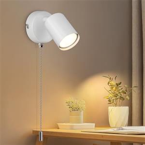 Ketom Applique da Parete Interno Moderno, GU10 Applique Camera da Letto, Faretti da Muro Orientabili, con Interruttore a Tirante, Faretto LED Interno da Parete Bianco, Senza Lampadina
