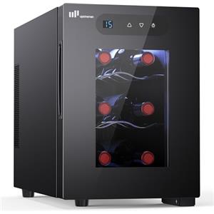 Upstreman Cantinetta Vino 6 Bottiglie., 5-18°C Regolabile, Display Touch Digitale, Silenziosa, Doppio vetro termico anti-UV, Illuminazione LED