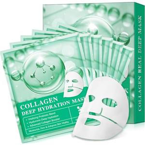 CJXHJY Biologico Collagen Real Deep Mask, collagene maschera viso 6 pezzi - Maschera da notte intensiva collagene, favorisce la vitalità della pelle ed elasticità
