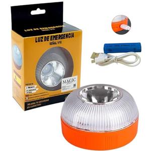 MAGIC SELECT Luce di Emergenza V16, Omologata per Segnaletica Stradale di Auto e Moto. Luce Gialla Lampeggiante e Bianca Fissa con Accensione Automatica, Base Magnetica e Batteria Ricaricabile.