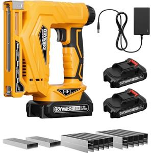 GoYwato 3-In-1 Pistola Sparachiodi a Batteria - 21V Chiodatrice Elettrica con 2 Batterie da 2,0 Ah, Graffettatrice inclusa con 1000 Chiodi 18GA, 1000 Graffe Typ 140 e 1000 Graffe Typ 53 per Legno