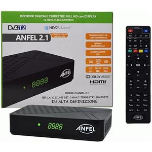 ANFEL Decoder DVB-T2 HD T265 Ricevitore Digitale Terrestre Full HD DVBT2 H265 HEVC 10 Bit, FTA, USB, HDMI, SCART, Supporto USB funzione media player, Telecomando Universale 2 in 1, Main 10 funzione CEC HD