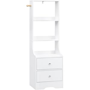 WOLTU Comodino con 2 Cassetti, 3 Ripiani Portaoggetti, Tavolino Alto, Libreria Scaffale, 37x30x114 cm, Comodino Stretto Moderno per Camera da Letto Soggiorno Studio, Bianco, NTS18ws