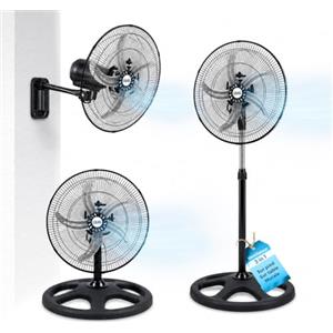 Wintem - Ventilatore 3 in 1 da Tavolo, Parete o Piantana con Oscillazione, Struttura in Acciaio, 50W, Altezza Regolabile, 3 Velocità e Pale da 50 cm per Raffrescamento Versatile