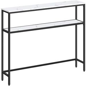 VASAGLE Tavolo Consolle, Tavolo Stretto a 2 Ripiani Portaoggetti, 20 x 100 x 80 cm, per Soggiorno, Corridoio, Ingresso, Bianco Marmo e Nero Inchiostro LNT131W59