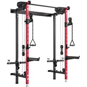 SPORTNOW Power Tower Pieghevole da Parete con Barra Trazioni Rosso