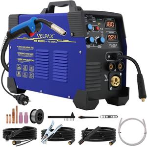VELPAX 200A Saldatrice a filo Continuo Con Gas, 230V 3 in 1 con gas no senza gas/stick/lift tig/saldatura a punti saldatrice di filo animato 0,8 mm per principianti e saldatori professionisti