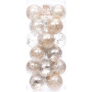 Sea Team 70mm/2.76 Palla Sfera Trasparente infrangibile in plastica per Albero di Natale, riempita con Decorazioni Natalizi Raffinati Set 24 Pezzi