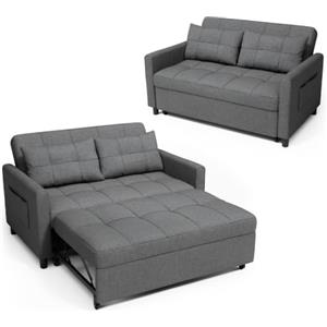 Blishom Divano Letto 2 Posti 3 in 1,Divano Matrimoniale Prontoletto Estraibile con 2 Guanciali e Tasche Laterali per Soggiorno, Camera da Letto o Ufficio,132X80X90cm,Grigio scuro