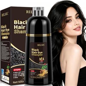 RILSIC Shampoo Colorante Donna Uomo, 500ML Shampoo Colorante Bianchi, Hair Dye 3 in 1, Tintura per Capelli Bianchi Istantaneo, Colore e Duratura, Tinta Capelli per Uomini Donne (Negro Natural)