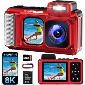 Maxmango V08 Pro 49FT Macchina Fotografica Subacquea - 8K 90MP WiFi Macchina Fotografica Digitale, 2.8'' Touchscreen Robusta Antipolvere Antiurto per Snorkeling, 32GB Fotocamera Digitale, Rosso