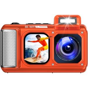 Maxmango V08 Pro 49FT Macchina Fotografica Subacquea - 8K 90MP WiFi Macchina Fotografica Digitale, 2.8'' Touchscreen Robusta Antipolvere Antiurto per Snorkeling, 32GB Fotocamera Digitale, Arancia
