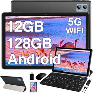 DEERTiME 2026 Tablet 10 Pollici Android, 12GB RAM + 128GB ROM/TF 1TB, 5G WiFi, Bluetooth 5.0, Batteria 6000mAh, 5+8 MP Camera, Widget, GPS, Widevine L1, GMS, Tablet con Custodia, Mouse e Tastiera - Nero
