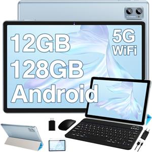 DEERTiME 2026 Tablet 10 Pollici Android, 12GB RAM + 128GB ROM/TF 1TB, 5G WiFi, Bluetooth 5.0, Batteria 6000mAh, 5+8 MP Camera, Widget, GPS, Widevine L1, GMS, Tablet con Custodia, Mouse e Tastiera - Blu