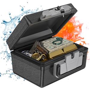 WASJOYE 21L cassaforte portatile con chiave, Cassaforti ignifuga impermeabile, Cassetta di Sicurezza con maniglia, Cassetta di A4 documenti resistente al fuoco per contanti, medicinali, gioielli