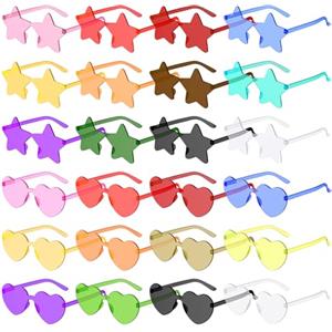 Ovneele 24 Paia Occhiali da Sole a Forma di Cuore, Occhiali Stella Funny Party Glasses Confezione di Occhiali da Sole Colorati per Feste, Addio al Nubilato, Bomboniere, Photo Booth, Festa Hippie e Carnevale