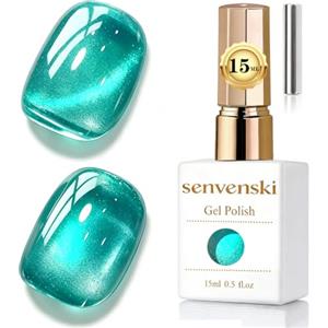 Senvenski Gelatina Vetro Cat Eye Smalto Semipermanente, 15ML Occhi di Gatto Magnetica per Gel Unghie Kit Olografico Glitterato Cristallo Smalti Unghie Salon Home DIY (acqua, 0.5fl oz)