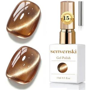 Senvenski Gelatina Vetro Cat Eye Smalto Semipermanente, 15ML Occhi di Gatto Magnetica per Gel Unghie Kit Olografico Glitterato Cristallo Smalti Unghie Salon Home DIY (Marrone, 0.5fl oz)
