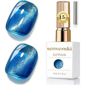Senvenski Gelatina Vetro Cat Eye Smalto Semipermanente, 15ML Occhi di Gatto Magnetica per Gel Unghie Kit Olografico Glitterato Cristallo Smalti Unghie Salon Home DIY (Blu Cielo, 0.5fl oz)