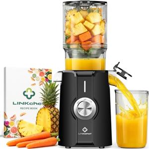 LINKChef estrattore frutta e verdura, apertura 115mm estrattore di succo 1.2L, slow juicer machine per Frutta e Verdura Intere, senza BPA, facile da smontare e pulire, Ricette Incluse, 200W