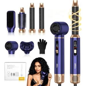 UKLISS Hairstyler Airstyler 6 in 1 Asciugacapelli con Diffusore, Display LCD, Set di Spazzole per Asciugacapelli 1000 W, Arricciacapelli con Aria, Spazzole per Styling, Regali Set per Donn