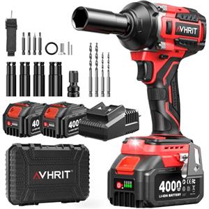 Avhrit Avvitatore a Impulsi Brushless 1/2" 700N.m Elevata Avvitatori a Massa Battente con 2x 4000mAh Batteria, 5 Bussole, 4 Punte, 4 Viti, Trapano a Impulsi Brushless per Auto Casa