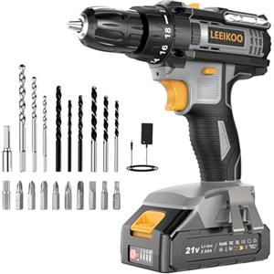 LEEIKOO Avvitatore a Batteria, LEEIKOO Trapano Avvitatore Batteria 21V, Avvitatore Elettrico 42N.m con da 2.0Ah, 2 Velocità, 18+1 Coppie, 20 Accessori, Luce a LED Per Fai da te, Casa e Giardino