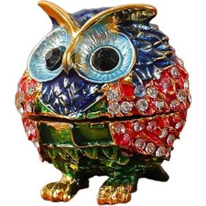 Jiuvaso Portagioie a Forma di Gufo, portaoggetti Ornamentale, Porta Anelli da Tavolo, Organizer per Gioielli, Statuetta di Gufo per Orecchini, Pendenti, Blu Rosso