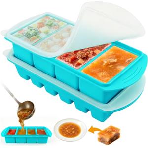 HOVIN 2 Pezzi Contenitori per Congelatore in Silicone con Coperchio 4x250ml/6x125ml, Salse e Zuppe Preparazioni Alimentari, Impilabili-Blu Turchese