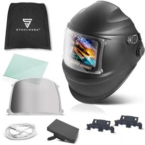 STAHLWERK Casco per saldatura automatico 3-in-1 RAPTOR - Casco con True-Colour, luce LED, oscuramento DIN 4-13, memoria di lavoro, classe 1/1/1/2, campo visivo 116 x 81 mm, maschera