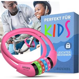 Büchel Lucchetto per bici bambini | Colorato, senza chiave, a combinazione | Accessori bici sicuri e pratici per bambini, antifurto per biciclette | Rosa