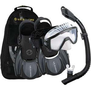 U.S. Divers US.Divers Set Avila-Kit per immersioni,maschera,pinne e boccaglio con spurgo per adulti con protezione UV,lenti antiappannamento e anti-perdita,escursioni in acqua,snorkeling,uomo e donna