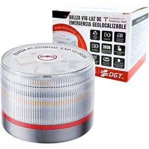 MAGIC SELECT Luce di Emergenza V16 DGT 3.0 Omologata con Geolocalizzazione per Segnalazione Stradale, Auto e Moto, Luce Arancione Lampeggiante 360º, Base Magnetica, Include 1 Batterie 9V