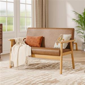 Dripex Divano a 2 posti, in tessuto, moderno e scandinavo, divano lounge in legno e tessuto di lino, per soggiorno, camera da letto, ufficio, grigio scuro, 113 x 67 x 75 cm (marrone vintage)