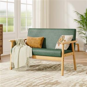 Dripex Divano a 2 posti, in tessuto, moderno e scandinavo, divano lounge in legno e tessuto di lino, per soggiorno, camera da letto, ufficio, grigio scuro, 113 x 67 x 75 cm (verde scuro)